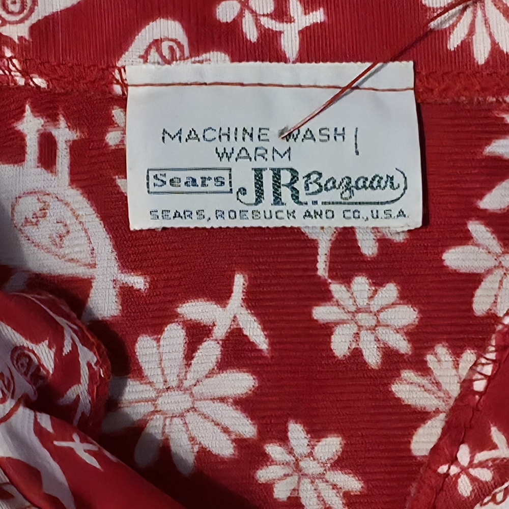 Vintage Sears Roebuck & Co/JR Bazaar Vibrant Red w/White Retro Print Men's Shirt - Picture 5 of 6